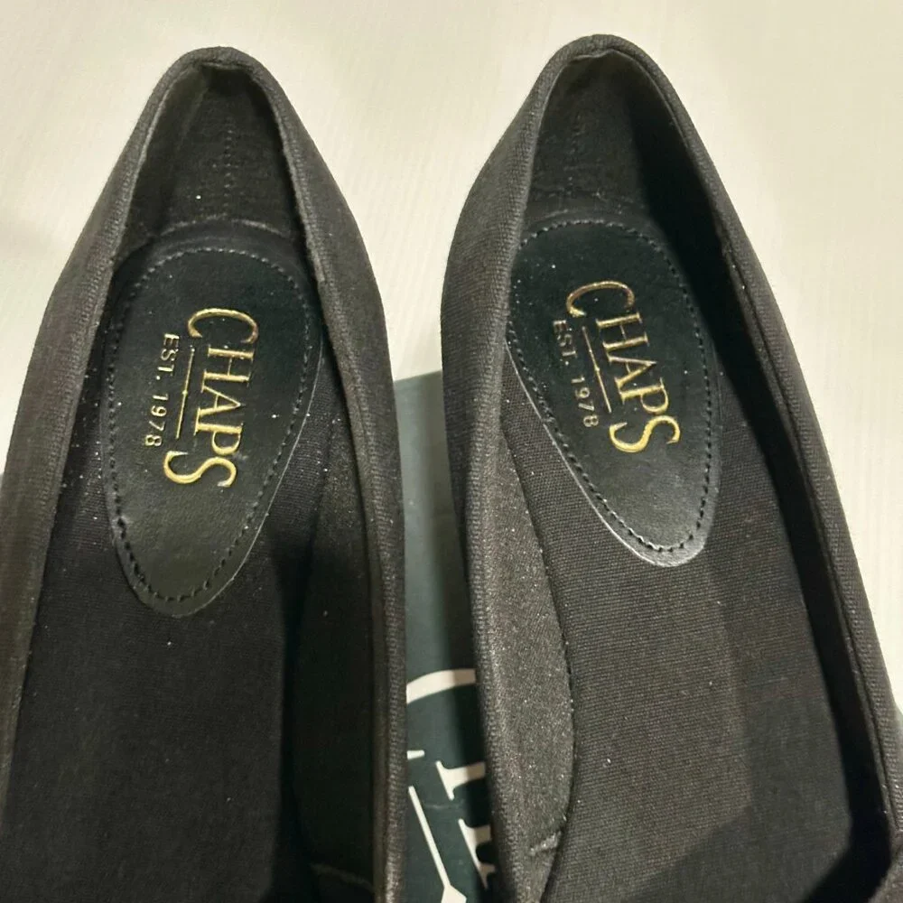 CHAPS Dakoda Black Canvas Espadrille Wedge Open Toes Heels Shoes size 7B